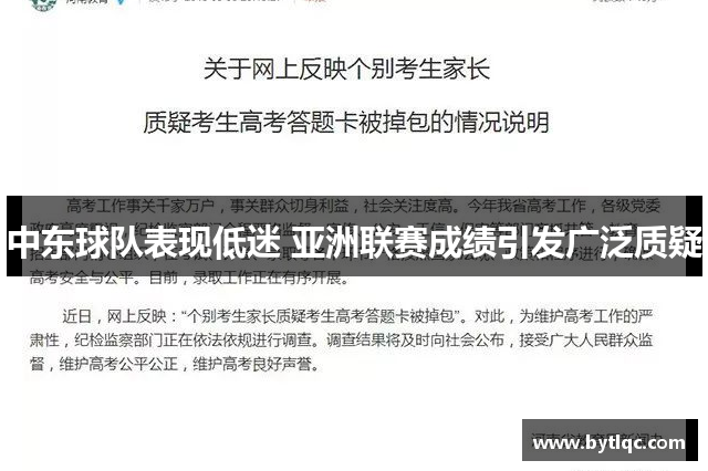 中东球队表现低迷 亚洲联赛成绩引发广泛质疑