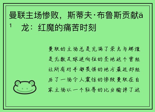 曼联主场惨败,斯蒂夫·布鲁斯贡献乌龙:红魔的痛苦时刻