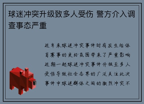 球迷冲突升级致多人受伤 警方介入调查事态严重